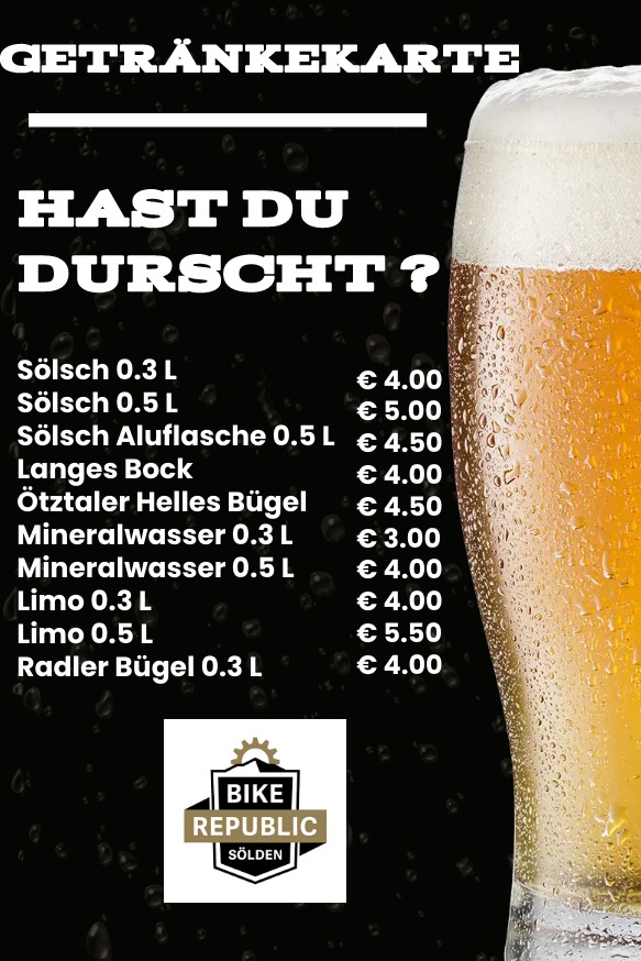 Beer Menu — Bike Republic Sölden