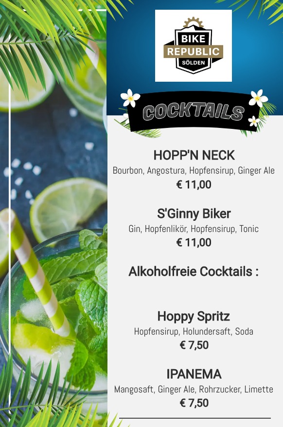 Cocktails Menu — Bike Republic Sölden